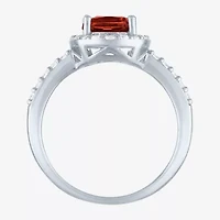 Gemstone Sterling Silver Oval Halo Side Stone Cocktail Ring