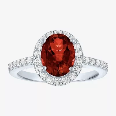 Gemstone Sterling Silver Oval Halo Side Stone Cocktail Ring