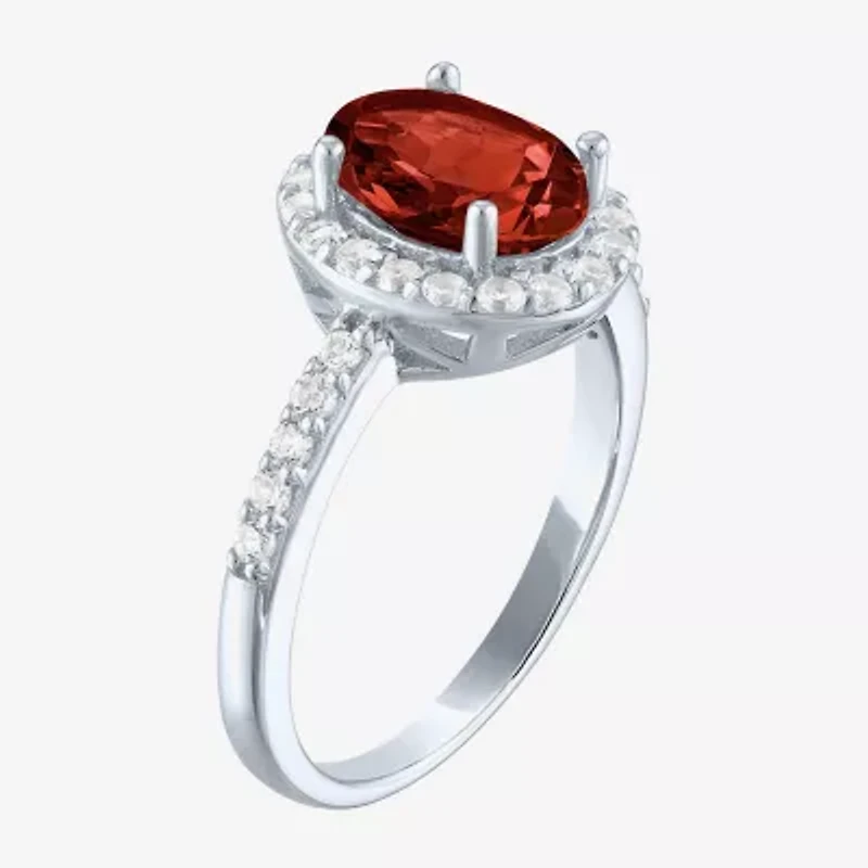 Gemstone Sterling Silver Oval Halo Side Stone Cocktail Ring