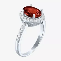 Gemstone Sterling Silver Oval Halo Side Stone Cocktail Ring