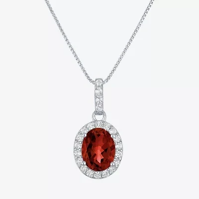 Gemstone Sterling Silver Oval Pendant Necklace