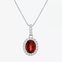 Gemstone Sterling Silver Oval Pendant Necklace
