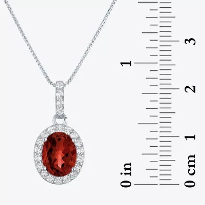Gemstone Sterling Silver Oval Pendant Necklace