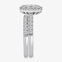 (I / I1) Womens 2 CT. T.W. Lab Grown White Diamond 10K Gold Oval Side Stone Bridal Set