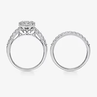 (I / I1) Womens 2 CT. T.W. Lab Grown White Diamond 10K Gold Pear Side Stone Bridal Set