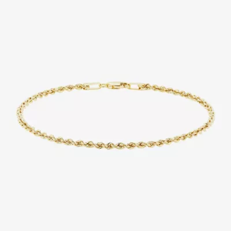 Womens 10K Gold 7.5 Inch Hollow Rope Chain Bracelet