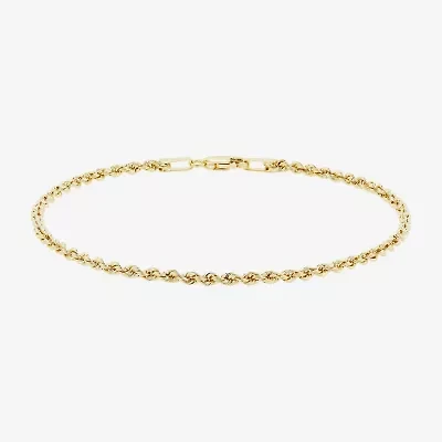 Womens 10K Gold 7.5 Inch Hollow Rope Chain Bracelet