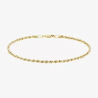 Womens 10K Gold 7.5 Inch Hollow Rope Chain Bracelet