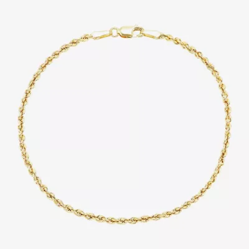 Womens 10K Gold 7.5 Inch Hollow Rope Chain Bracelet