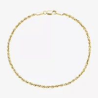 Womens 10K Gold 7.5 Inch Hollow Rope Chain Bracelet