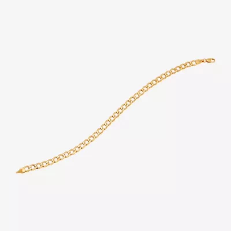 Made Italy Womens 10K Gold 7.5 Inch Hollow Curb Chain Bracelet