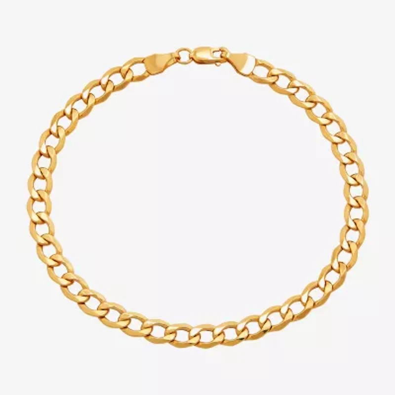 Made Italy Womens 10K Gold 7.5 Inch Hollow Curb Chain Bracelet