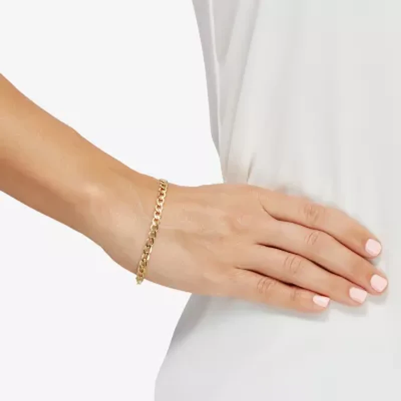 Made Italy Womens 10K Gold 7.5 Inch Hollow Curb Chain Bracelet