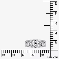 Diamonart Womens Cubic Zirconia Sterling Silver Side Stone -Stone Bridal Set