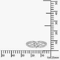 Diamonart Womens Cubic Zirconia Sterling Silver Side Stone Engagement Ring