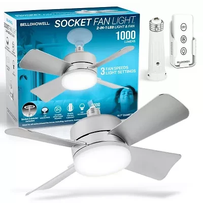 Bell + Howell Socket With Cool Lighting And Remote Control 1000 Lumens Ceiling Fan