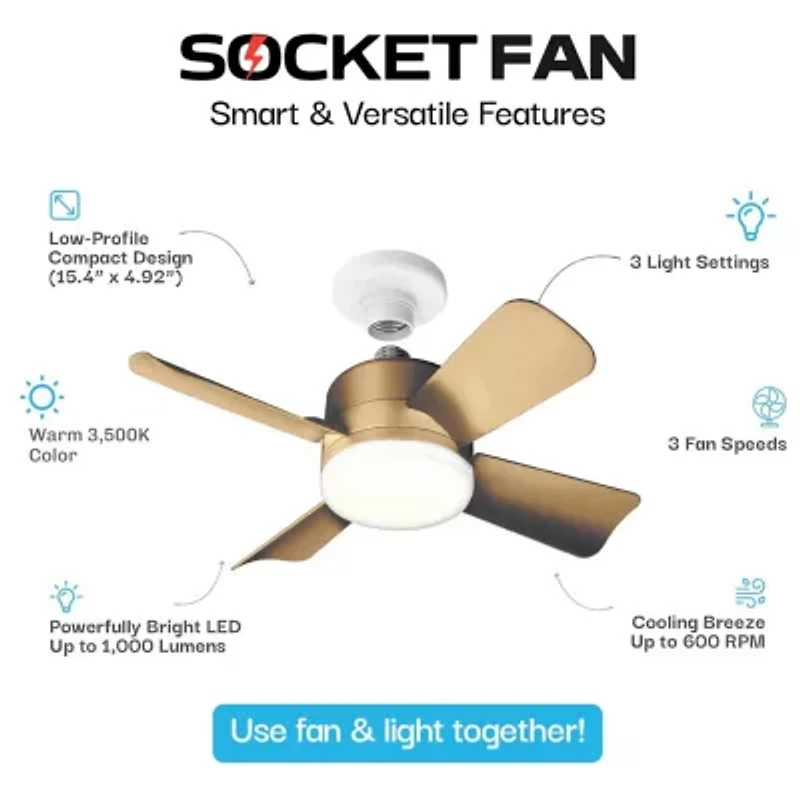 Bell + Howell Socket With Warm Lighting And Remote Control 1000 Lumens Ceiling Fan