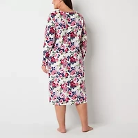 Adonna Womens Fleece Square Neck Long Sleeve Plus Nightgown