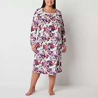 Adonna Womens Fleece Square Neck Long Sleeve Plus Nightgown