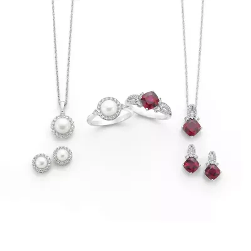 Lab Created Red Ruby Sterling Silver 13.5mm Diamond Stud Earrings