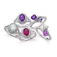 Genuine Amethyst & Lab-Created White Sapphire Double Heart Bypass Ring Sterling Silver
