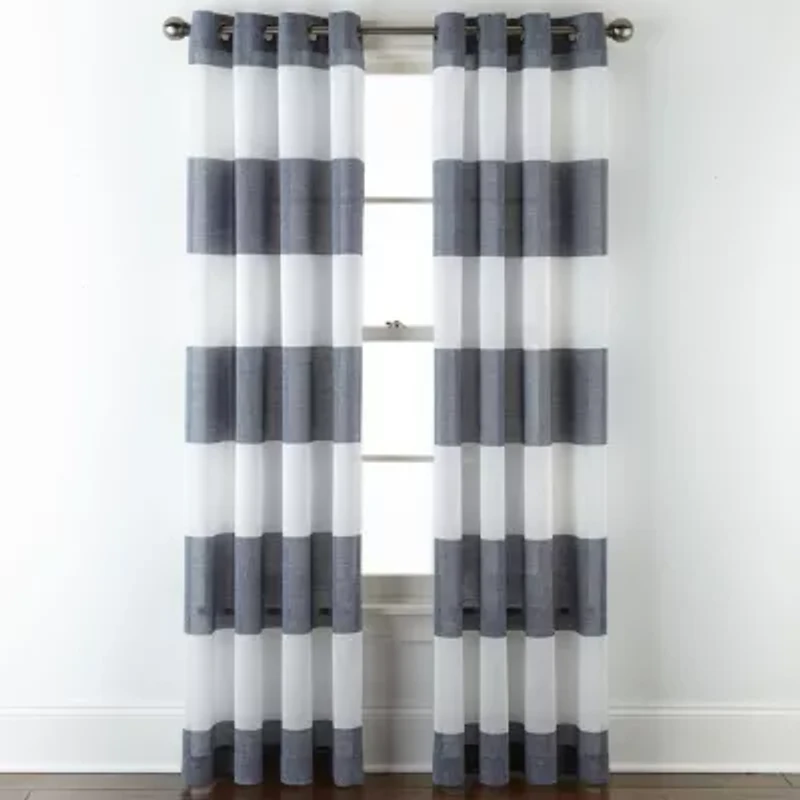 JCPenney Home Metallic Stripe Grommet Top Sheer Single Curtain Panel