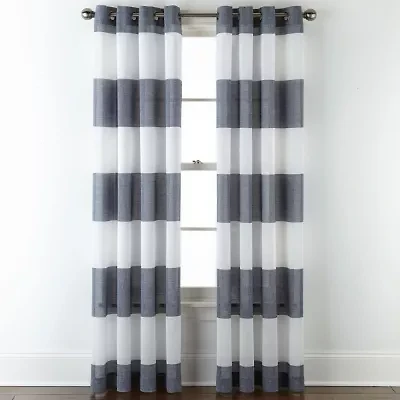 JCPenney Home Metallic Stripe Grommet Top Sheer Single Curtain Panel