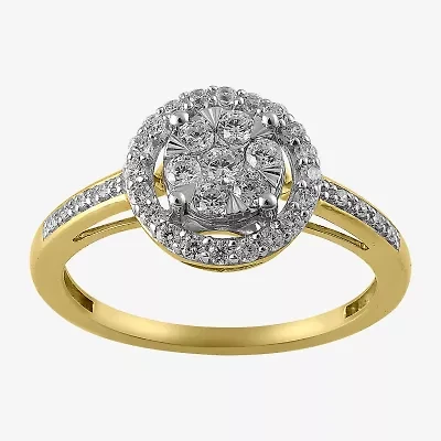 Womens 1/2 CT. T.W. Natural White Diamond 14K Gold Round Halo Cocktail Ring