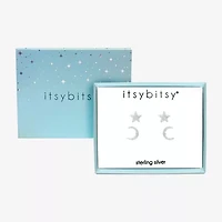 Itsy Bitsy Womens Cubic Zirconia Sterling Silver Moon Star Hypoallergenic 2 Pair Earring Set