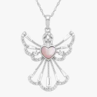 Diamonart Womens Pink Cubic Zirconia Sterling Silver Angel 18 Inch Pendant Necklace
