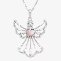 Diamonart Womens Pink Cubic Zirconia Sterling Silver Angel 18 Inch Pendant Necklace