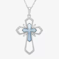 DiamonArt® Womens Blue Cubic Zirconia Sterling Silver Cross Pendant Necklace
