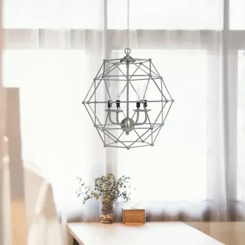 All the Rages Elegant Designs 4 Light Hexagon Industrial Rustic Brushed Nickel Pendant Light