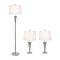All the Rages Elegant Designs Brushed Nickel Tapered With White Shades 3-pc. Lamp Set