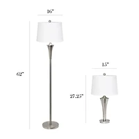 All the Rages Elegant Designs Brushed Nickel Tapered With White Shades 3-pc. Lamp Set