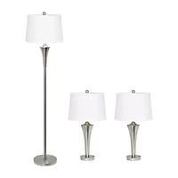 All the Rages Elegant Designs Brushed Nickel Tapered With White Shades 3-pc. Lamp Set