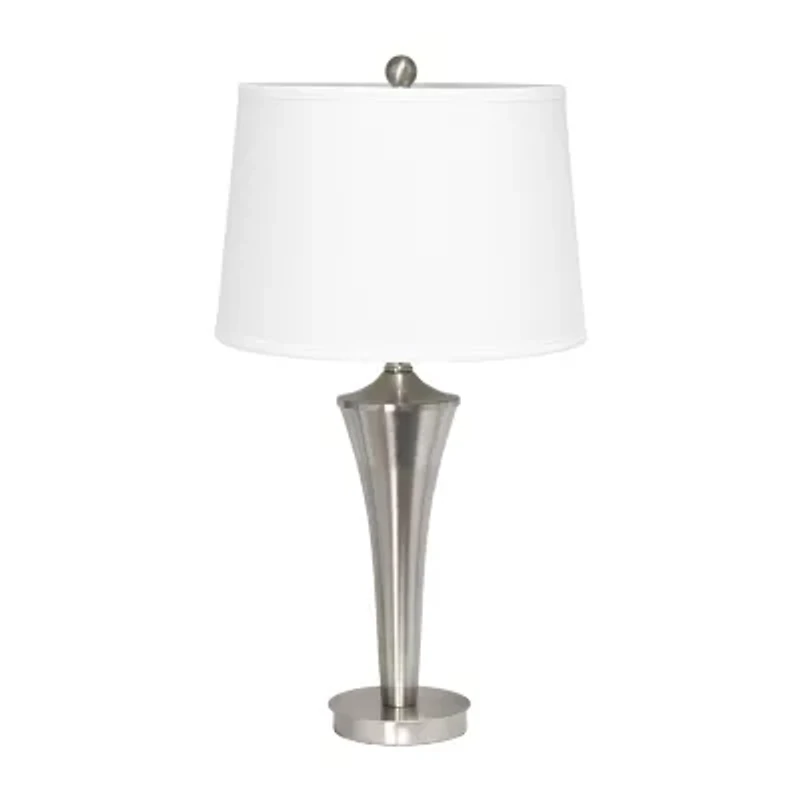 All the Rages Elegant Designs Brushed Nickel Tapered With White Shades 3-pc. Lamp Set