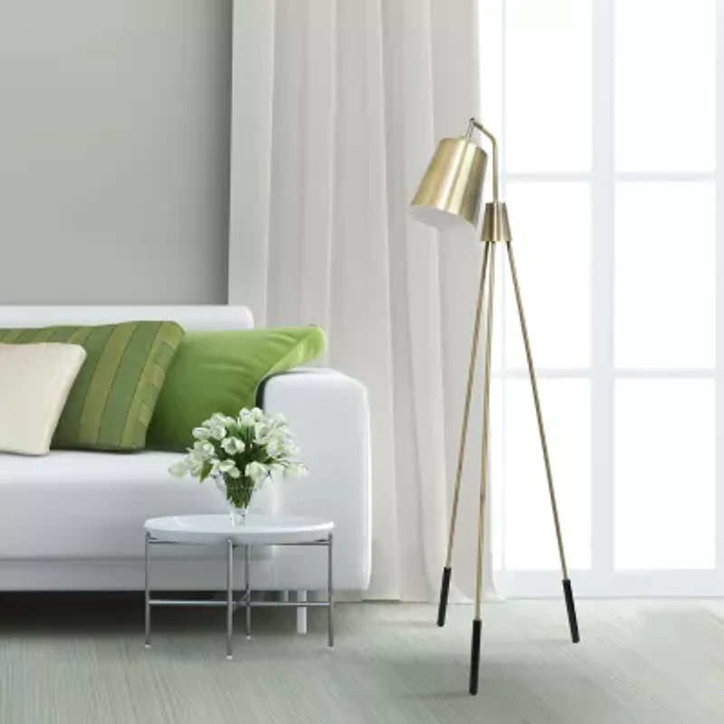 Tripod Antique Brass Metal Floor Lamp