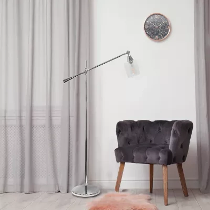 Lalia Home Swing Arm Floor Lamp with Clear Glass Cylindrical Shade