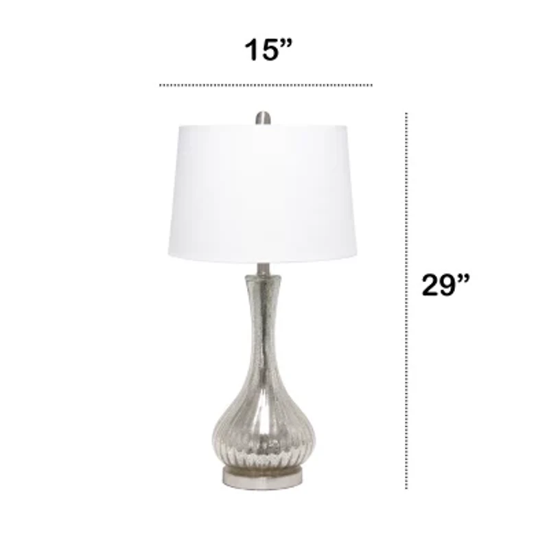 All the Rages Lalia Home Speckled Mercury Tear Drop  With White Fabric Shade Glass Table Lamp