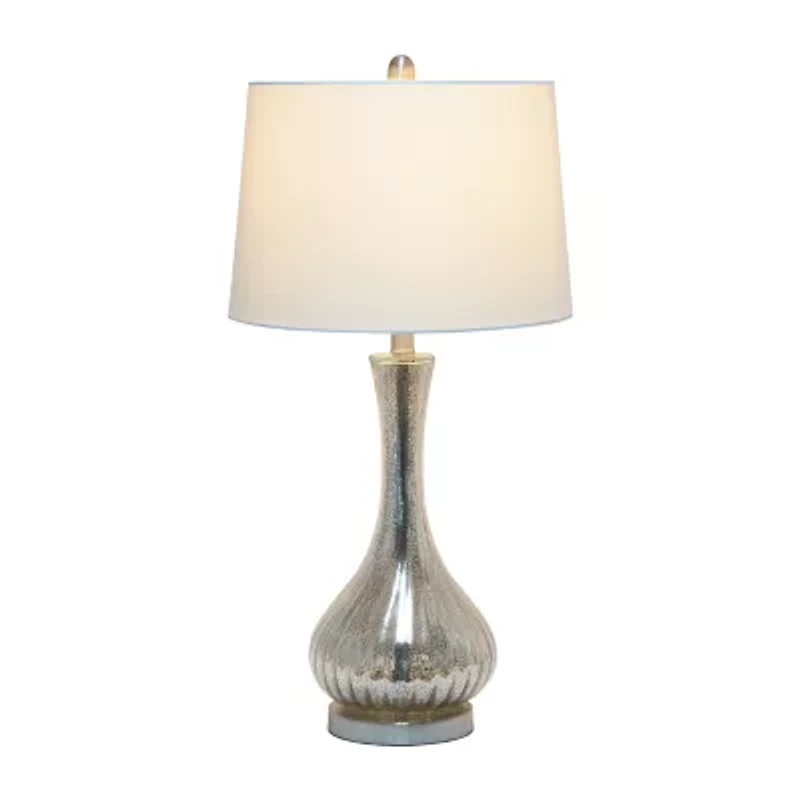 All the Rages Lalia Home Speckled Mercury Tear Drop  With White Fabric Shade Glass Table Lamp
