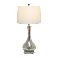All the Rages Lalia Home Speckled Mercury Tear Drop  With White Fabric Shade Glass Table Lamp