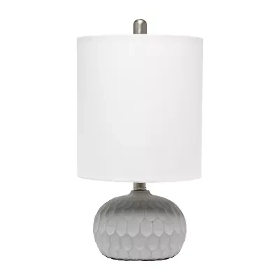 All the Rages Lalia Home Thumbprint With White Fabric Shade Concrete Table Lamp