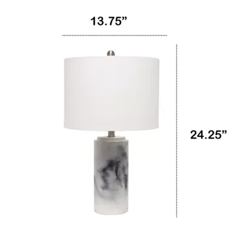 All the Rages Lalia Home Marbleized With White Fabric Shade Concrete Table Lamp