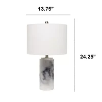 All the Rages Lalia Home Marbleized With White Fabric Shade Concrete Table Lamp