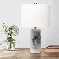 All the Rages Lalia Home Marbleized With White Fabric Shade Concrete Table Lamp