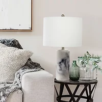 All the Rages Lalia Home Marbleized With White Fabric Shade Concrete Table Lamp