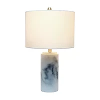 All the Rages Lalia Home Marbleized With White Fabric Shade Concrete Table Lamp