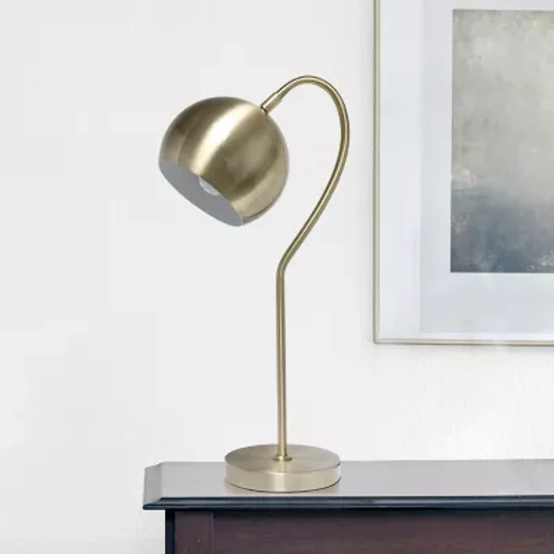 All the Rages Lalia Home Mid Century Curved  With Dome Shade; Antique Brass Metal Table Lamp