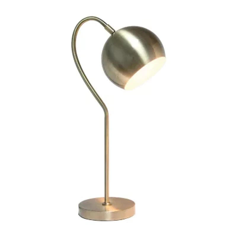 All the Rages Lalia Home Mid Century Curved  With Dome Shade; Antique Brass Metal Table Lamp